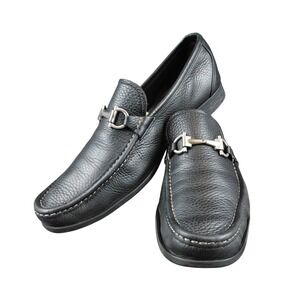 Salvatore Ferragamo Textured Black Leather Slip-Ons